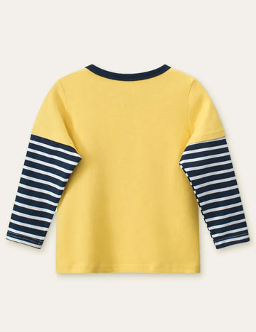 Singing Dinosaur Printed Fake Two-Piece Long-Sleeved T-shirt - Mini Taylor